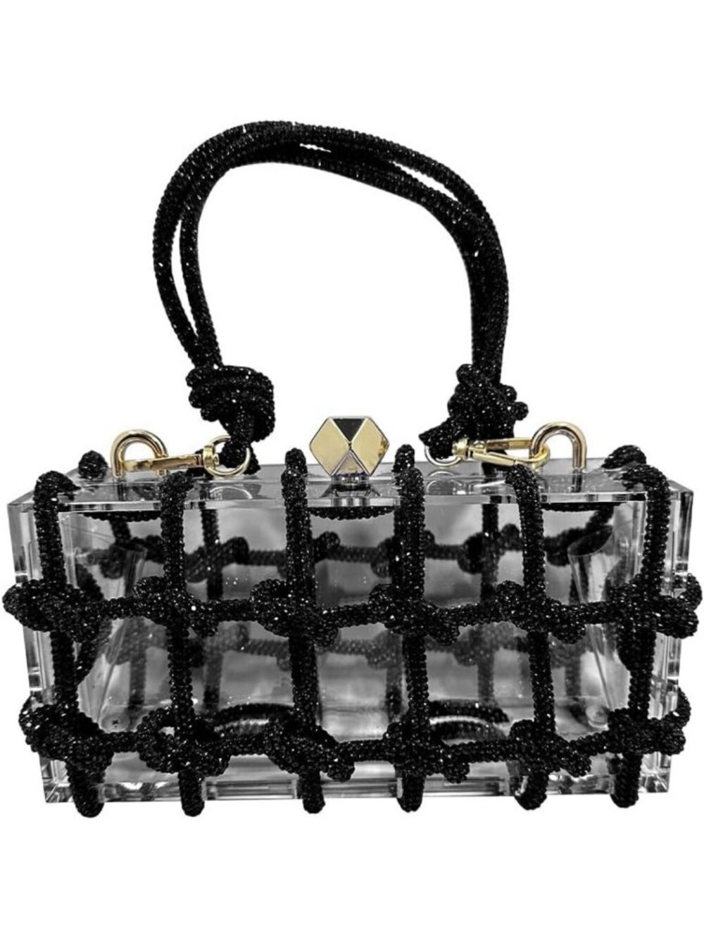 Sparkly Clear Acrylic Clutch Purse with Rhinestones - Evening Bag for Party